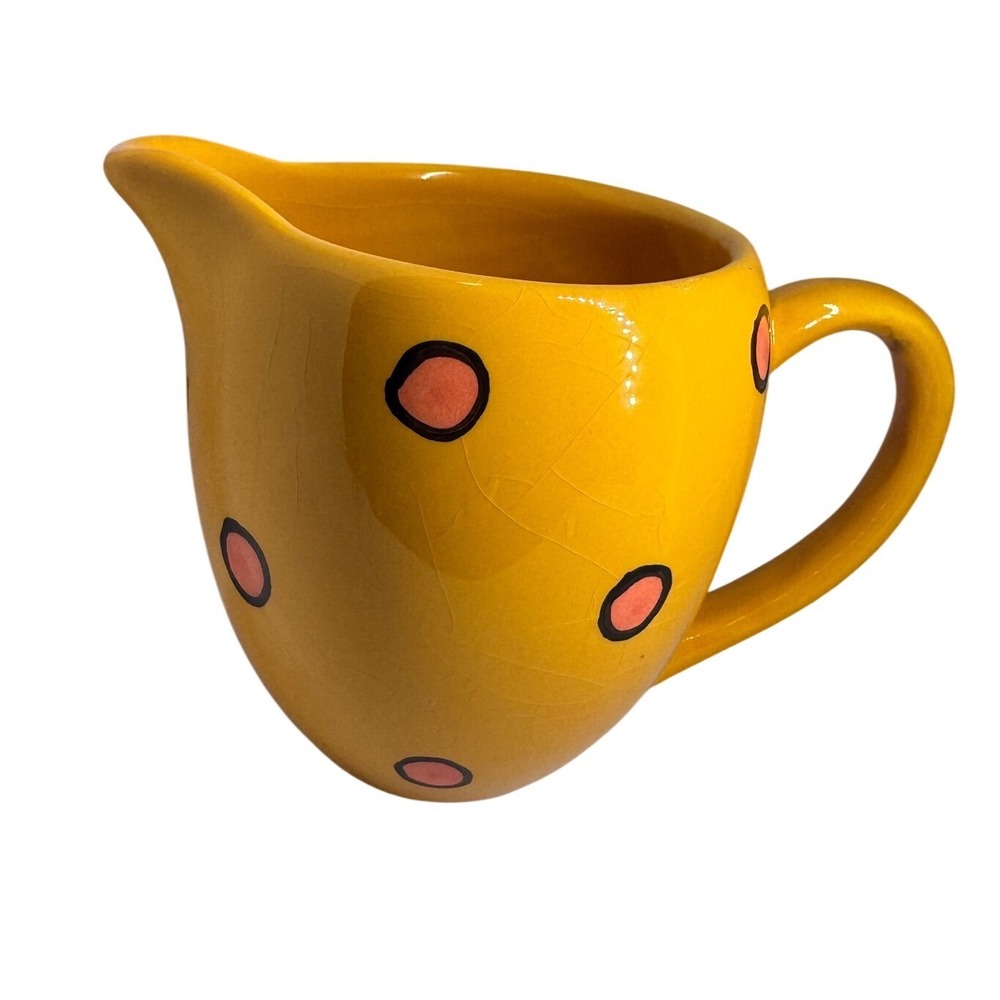 Berryware Hand Painted Yellow Polka Dot Vintage 
Creamer Pitcher Whimsical Retro